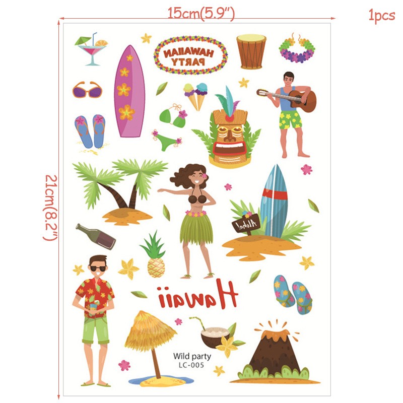 Hawaiian Beach Party Aloha Temporary Tattoo Sticker Waterproof Tropical Flamingo Party Luau Summer Beach Birthday Decorations