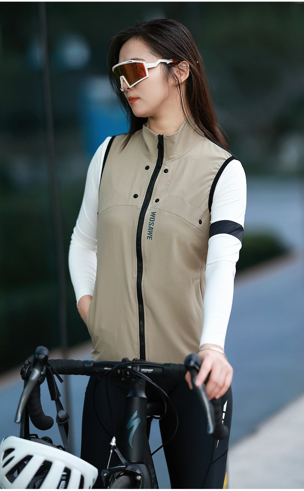 WOSAWE Women Windproof Waterproof Reflective Cycling Jacket MTB Bicycle Long Sleeve Windbreaker Sleeveless Vest Bike Coat