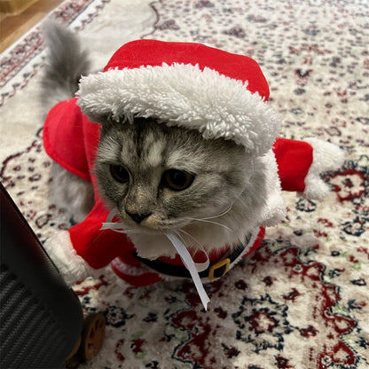 Roupa de Natal para Gatos Engraçada Fantasia de Cosplay para Gato e Cachorro de Estimação Roupa de Papai Noel de Ano Novo para Filhotes e Gatinhos Roupinhas de Inverno para Chihuahuas