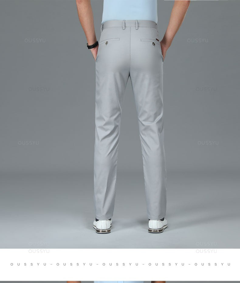 Spring Summer High Quality Luxury Straight Business Suit Pants Men Bamboo Fiber Designer Elegant Casual Long Formal Trouser Male