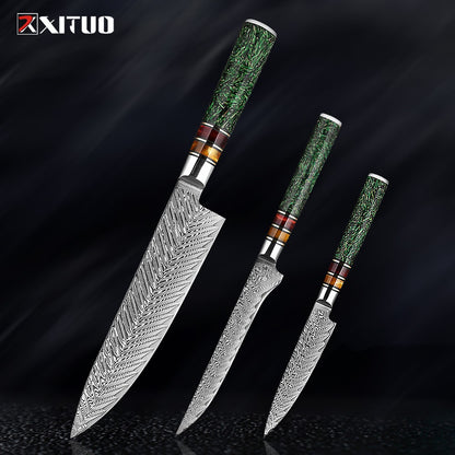 Conjunto de Facas de Cozinha XITUO Luxury Damascus Japonesas Chef Santoku Faca Cutelo Descascar Faca de Pão Cabo de Resina Sintética Destaque
