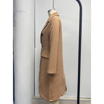 Autumn and Winter Women's Clothing Long-sleeved Lapel Solid Color Double-breasted Slim-fit Coat