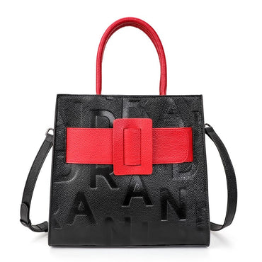 Aidrani women's large capacity handbag with letter print design, made of cowhide material, black