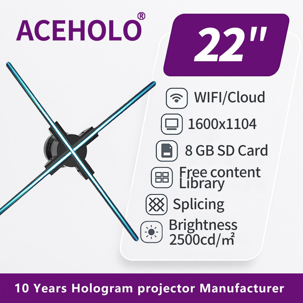 22 inch 3D Hologram Fan Display Advertising Projector LED Wall Mounted Digital Rotating Fan for Business Visual Promotion