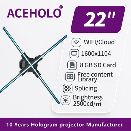 22 inch 3D Hologram Fan Display Advertising Projector LED Wall Mounted Digital Rotating Fan for Business Visual Promotion