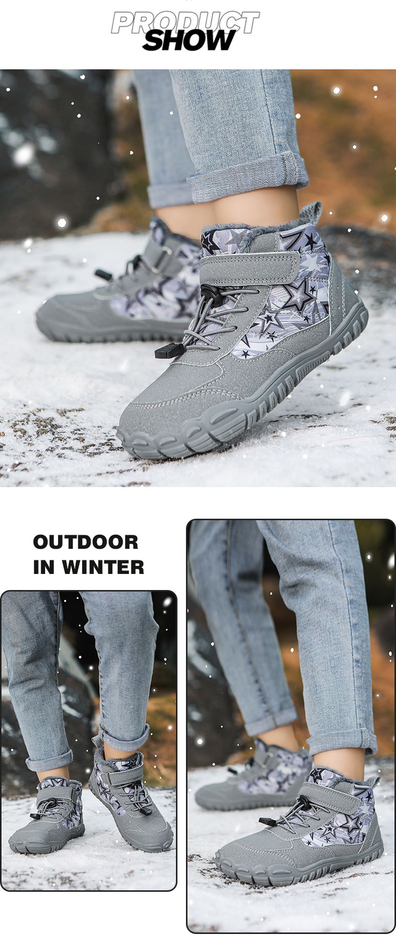 2025 Kids Barefoot Snow Boots Wide Toe Winter Insulated Waterproof Fur Lined Shoes for Boys Girls Cold Weather Outdoor Sneakers