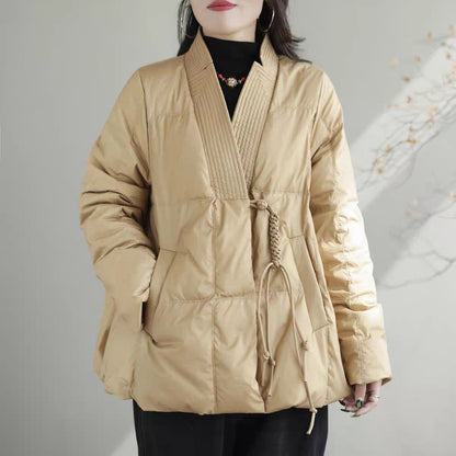 Vefadisa 2024 Autumn Winter New Red Women Parkas Coat V-neck Long Sleeve Short Parkas Casual Warm All-match Parkas Coat ZXY1194A