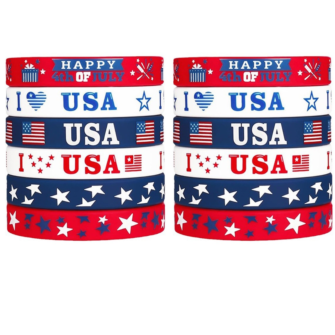 12Pcs Independence Day Theme Bracelet I Love USA Silicone Wristbands for 4th of July American National Day Birthday Party Favors