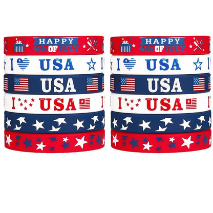 12Pcs Independence Day Theme Bracelet I Love USA Silicone Wristbands for 4th of July American National Day Birthday Party Favors