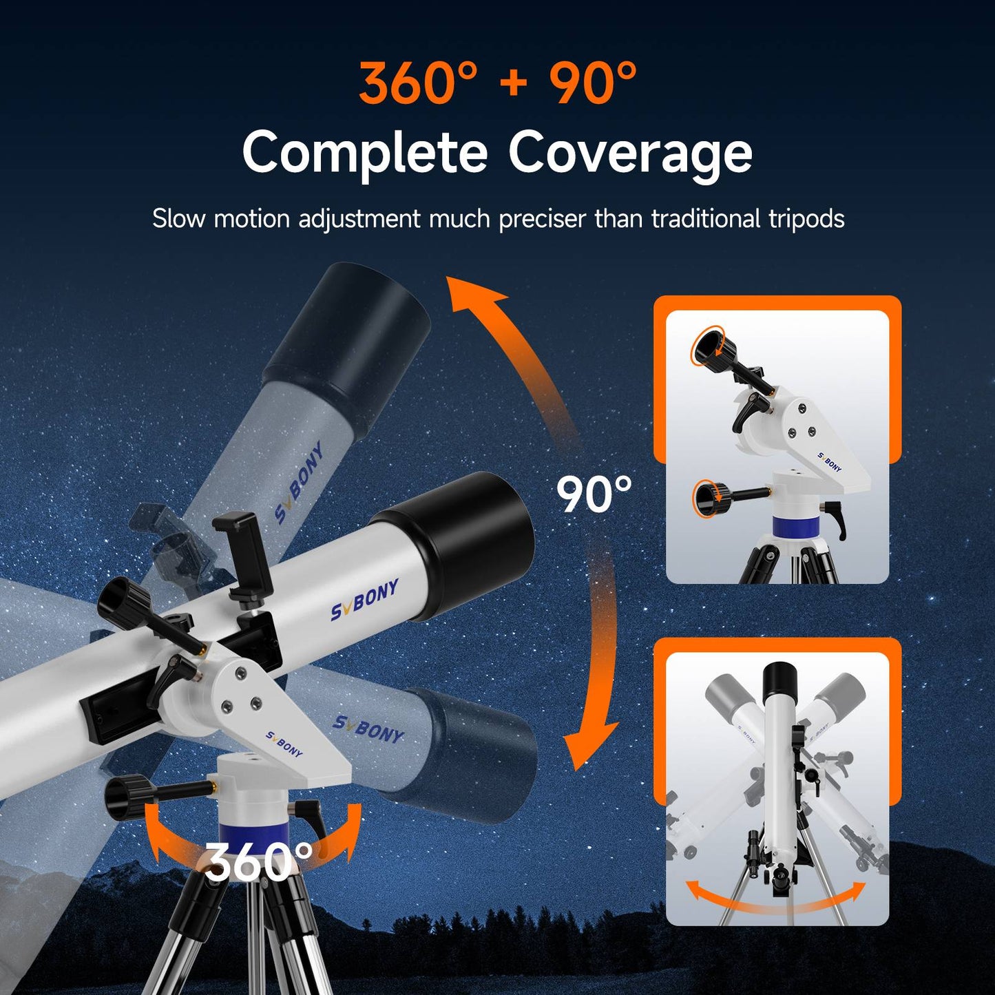Telescópio Refrator de Astronomia Svbony SV520 90mm para Adultos e Iniciantes Profissionais Observação da Lua Fotografia