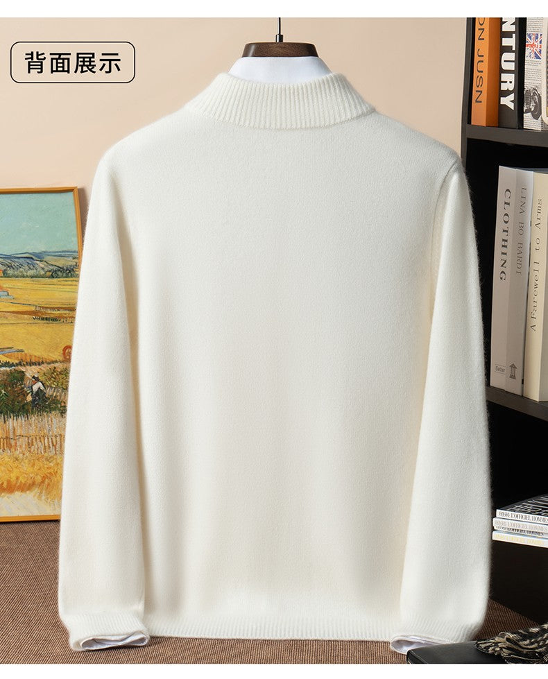 500g 100% Pure Cashmere Sweater Men's Seven-Needle Double-Ply Thickened Half-Turtle Neck Zipper Cardigan Loose Knitted Sweater