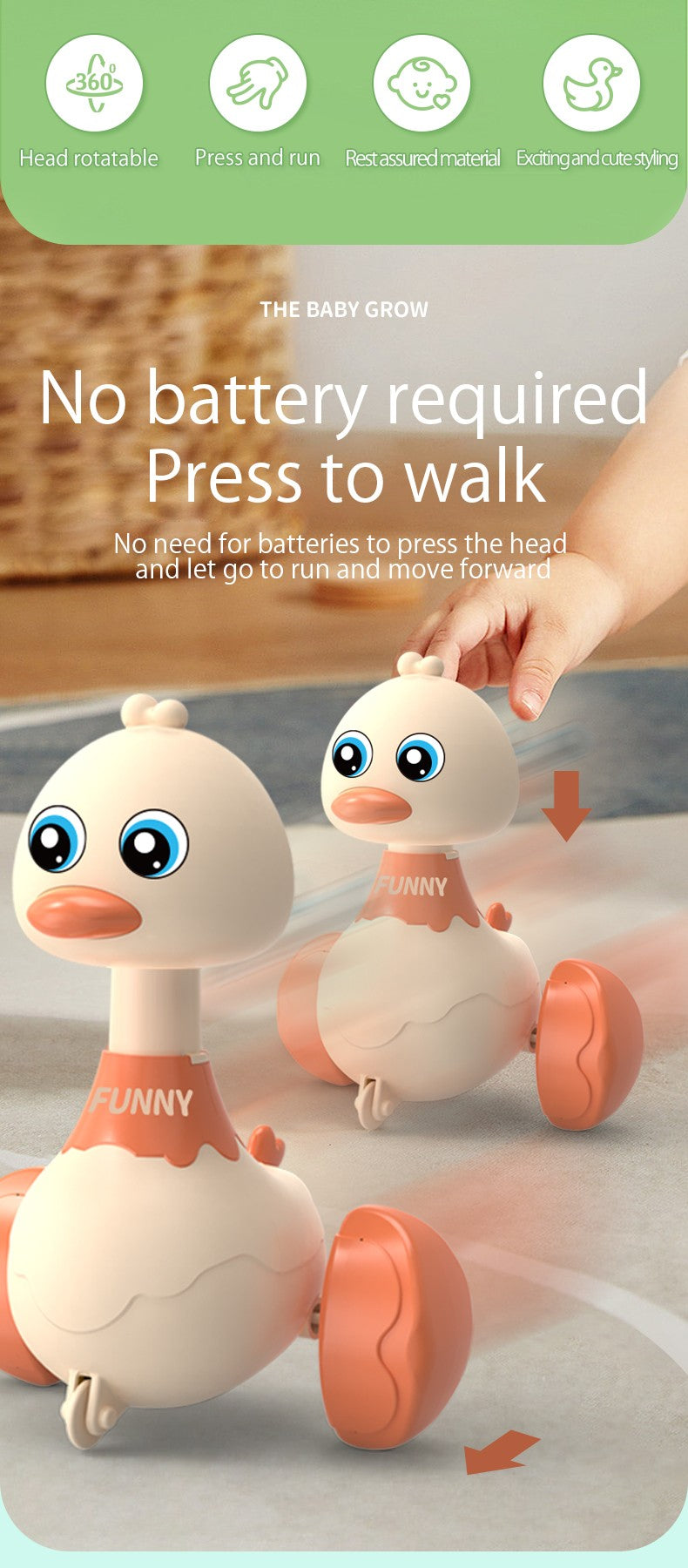 Baby Toy Cars Toddler Swing Press and Go Cute Duck Car Educational Toys for Boys Girls Pull Back Cars Toy Children Xmas Gifts