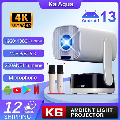 Novo Projetor Inteligente K6 Yuntai Portátil 1080P4K Projetor de Home Theater e Escritório com Bluetooth Sem Fio e Função K Song