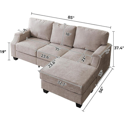 85" Sectional Couches with Storage Ottoman,L Shaped Couch with ,3-Seater Sofa,Thick Cushions,Small Sofas