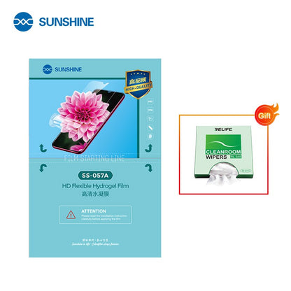 SUNSHINE SS-057A 50 peças de película hidráulica flexível IP para celular, película frontal cortada para máquina de corte de película automática, ferramentas frontais