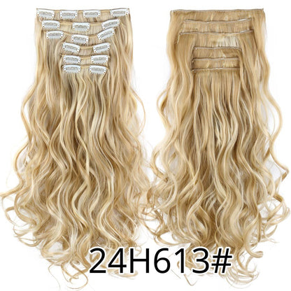 22 Polegadas Sintético Cabelo Liso Longo 16 Clipes 6 Peças/Conjunto Apliques de Cabelo Loiro Preto Resistente ao Calor Para Mulheres