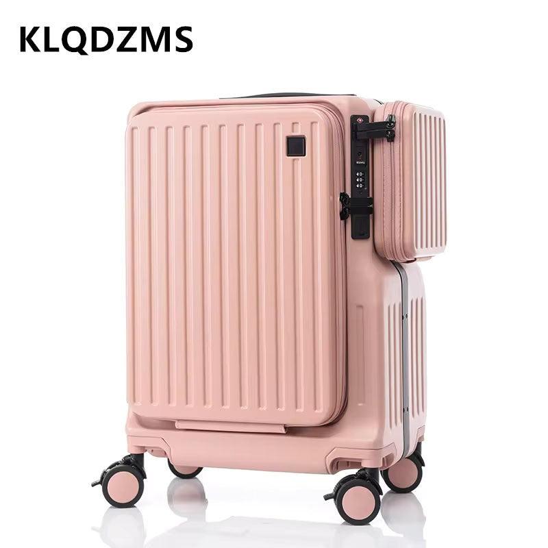 KLQDZMS Multifunctional Suitcase Front Opening Boarding Case USB Charging Trolley Case 20 Inch ABS + PC Laptop Cabin Luggage