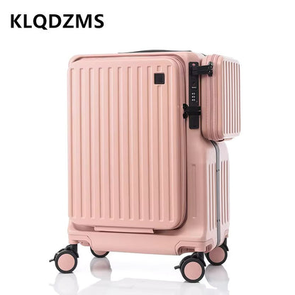 KLQDZMS Multifunctional Suitcase Front Opening Boarding Case USB Charging Trolley Case 20 Inch ABS + PC Laptop Cabin Luggage