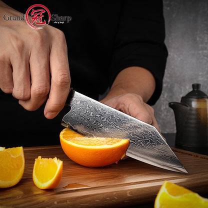 Faca Bunka Grandsharp 5.5'' Damasco 67 Camadas Aço 10Cr15C0Mov Para Cortar Vegetais Frutas Facas de Cozinha com Cabo de Sândalo