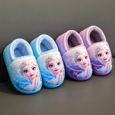 Autumn Winter Indoor Warm Kids Shoes Printed Elsa Princess Girls Cotton Slippers Cute Fashion Baby Children's Cottonslipper