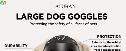 Óculos de proteção para cães ATUBAN raças grandes, óculos de sol de proteção UV de rosto inteiro para cães, proteção contra vento, poeira e neve para olhos de animais de estimação