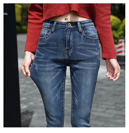 Winter Warm Jeans Woman 2022 High Waist Casual Velvet Ladies Trousers Female Pantalon Denim jeans for Women Pants clothe 40