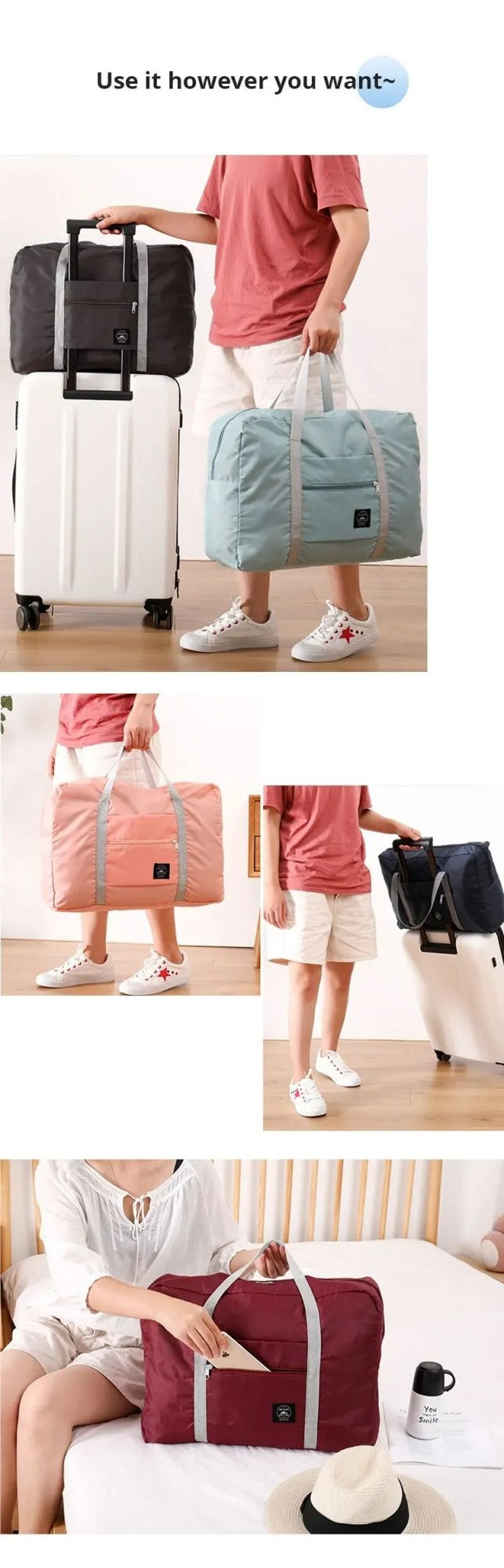 2 Pack Foldable Lightweight Travel Duffel Bag - Water Resistant Carry on Luggage for Overnight Hospital Gym Sports Tote