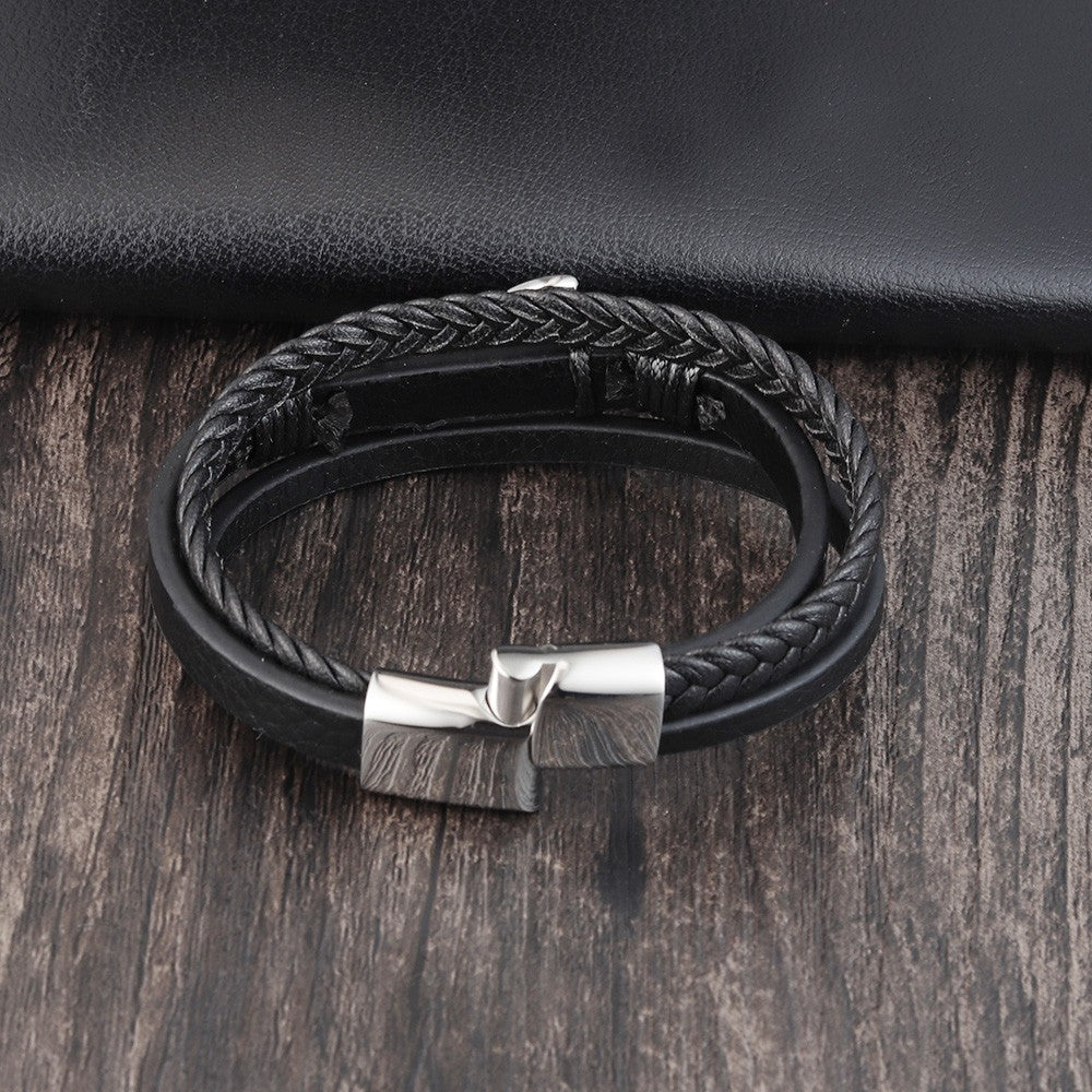 Pulseiras de Âncora Punk de Aço Inoxidável Pulseira de Couro Genuíno e Braceletes Masculinos Joias Pretas Presente de Moda