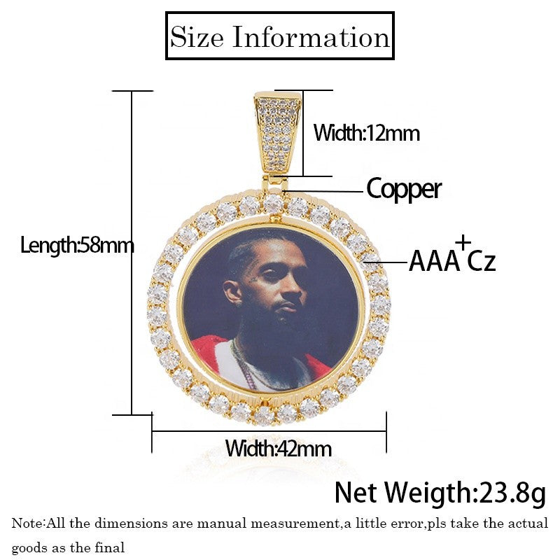 Wholesale Custom Photo Pendant Memory Medallions Rotary Double-Sided Picture Necklace Hip Hop Iced Jewelry Personalized Gift