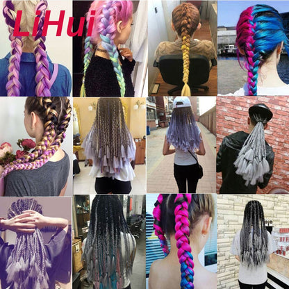Cabelo Sintético Trança Jumbo 24 Polegadas Ombre Jumbo Extensão de Cabelo para Mulheres Tranças DIY Roxo Rosa Amarelo Cinza Lihu