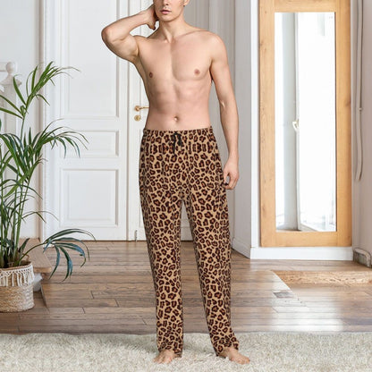 Custom Leopard Print Pajama Pants Men's Animal Skin Sleepwear Lounge Sleep Bottoms Stretch with Pockets