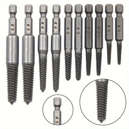 Conjunto de Extratores de Parafuso com Haste Hexagonal de 10 peças, Extrator de Parafuso Quebrado, Chave de Fenda para Remover Parafusos Quebrados, Conjunto de Ferramentas para Furadeira Elétrica