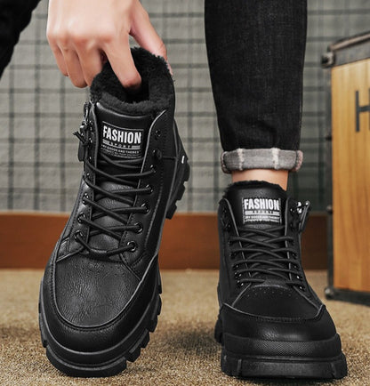 New winter plush  thick warm men's cotton shoes trendy outdoor high top male snow boots