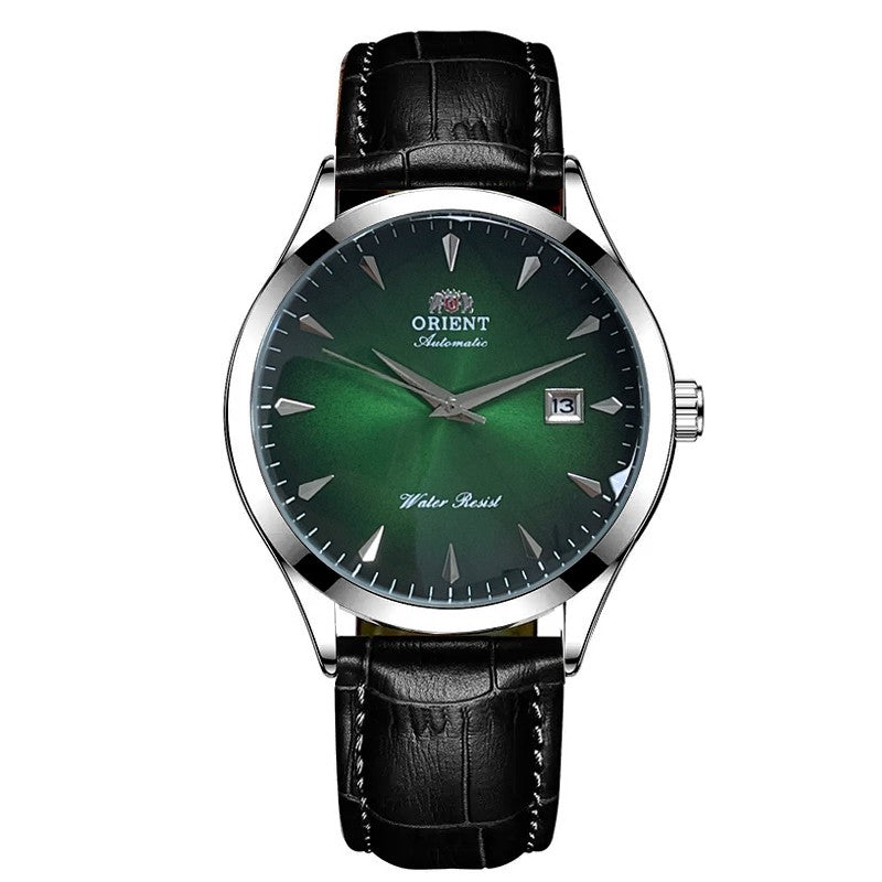 Orient Automático Masculino, Mostrador Preto, Pulseira de Aço Inoxidável, Relógio de Pulso Clássico de Negócios Resistente à Água com Exibição de Data