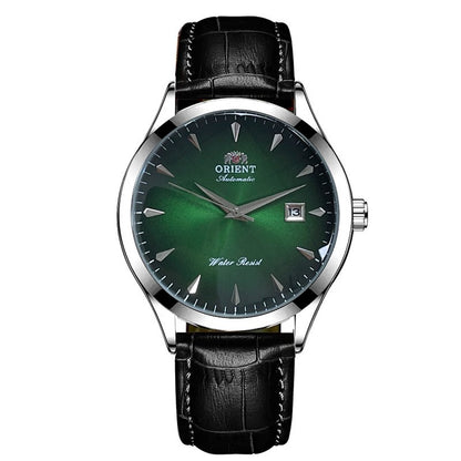 Orient Automático Masculino, Mostrador Preto, Pulseira de Aço Inoxidável, Relógio de Pulso Clássico de Negócios Resistente à Água com Exibição de Data