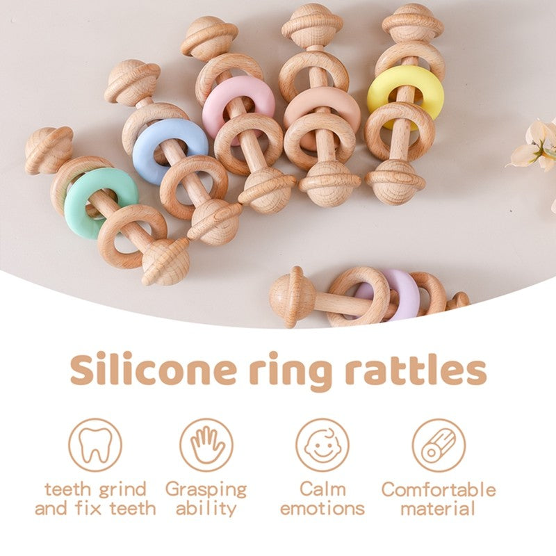 1Pc Baby Wooden Rattle Teether Toys Beech Wooden Ring Star Hand Music Rattle Teething Baby Toys Montessori Toys For Kids Gift
