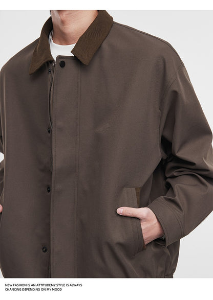 American Retro Men's Fashion Jacket 2025 Spring and Autumn New Loose Solid Color Lapel Workwear Top Men's Jacket