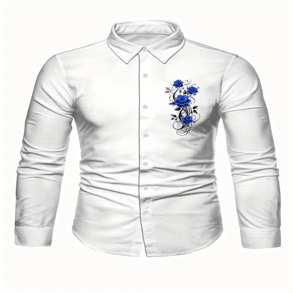 Men's black and red long sleeved shirt with fashionable Pegasus print button up shirt - long sleeved, lapel, non elastic fabric,