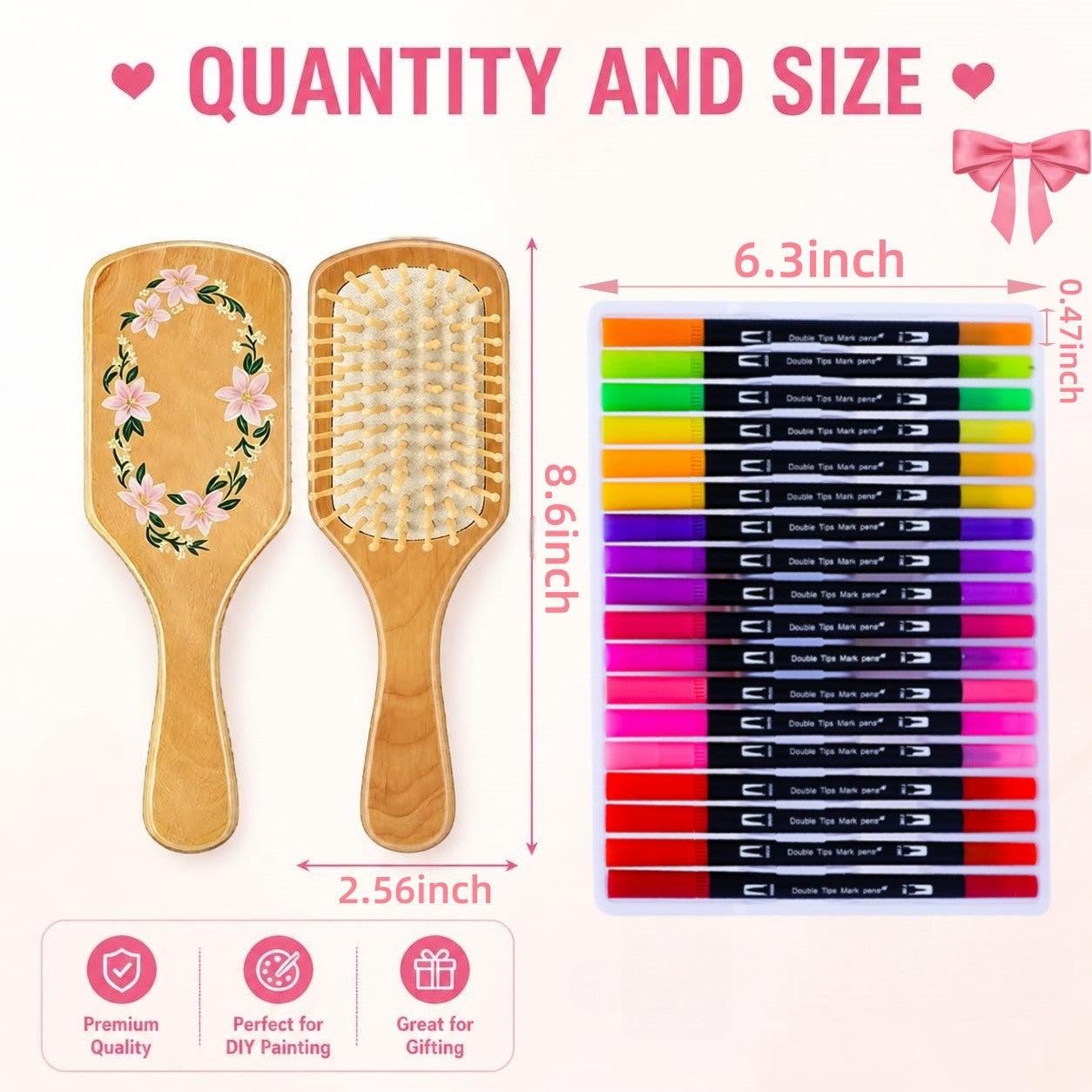 12-48PCS DIY Wooden Hair Brush Painting Kits with 12 Multicolor Pens Make Your Own Hair Brush for Night Party Supplies Gift