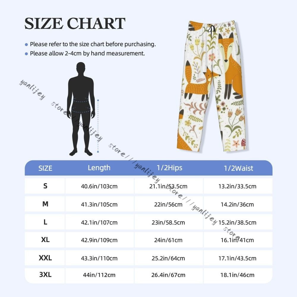 Men's Sleepwear Loose Sleep Pants Pajamas Cute Foxes Forest Long Lounge Bottoms Casual Homewear
