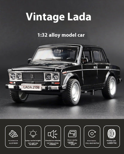 1:32 LADA 2106 Liga Clássica Modelo de Carro de Brinquedo de Metal Fundido Som e Luz Puxar para Trás Brinquedo Infantil Miniatura Modelo de Veículo Presente para Crianças