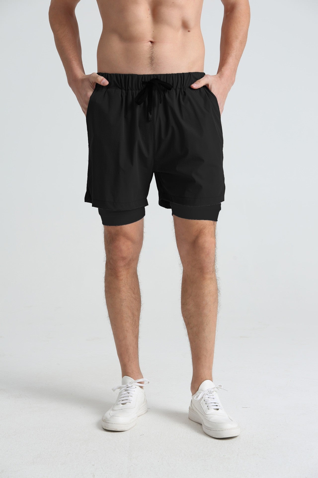 Men's sports double-deck shorts Fitness Quick Dry Training Shorts Casual 2 In 1 Multi-pocket sweatpants Men Gyms Running shorts