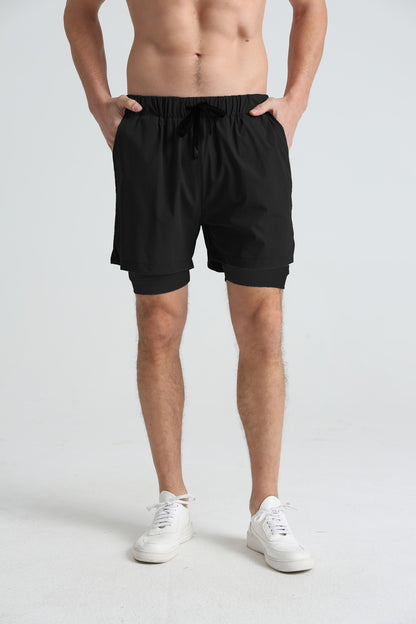 Men's sports double-deck shorts Fitness Quick Dry Training Shorts Casual 2 In 1 Multi-pocket sweatpants Men Gyms Running shorts