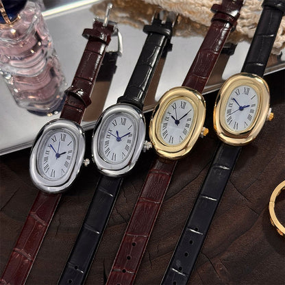 Ladies' New Oval Bathtub Egg-Shaped Belt Quartz Watch Elegant Miniature Vintage-Style Wristwatch Stylish Trendsetter