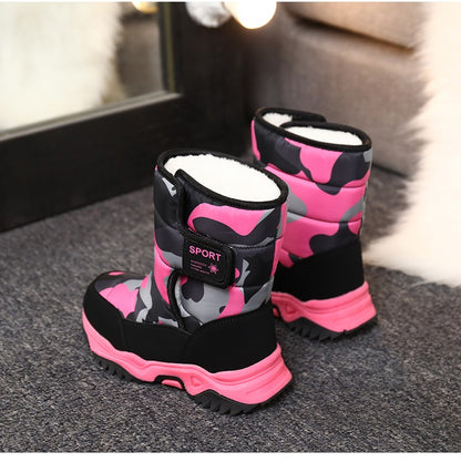 2025 Winter Children Shoes Plush Waterproof Fabric Non-Slip Girl Shoes Rubber Sole Snow Boots Fashion Warm Outdoor Boots
