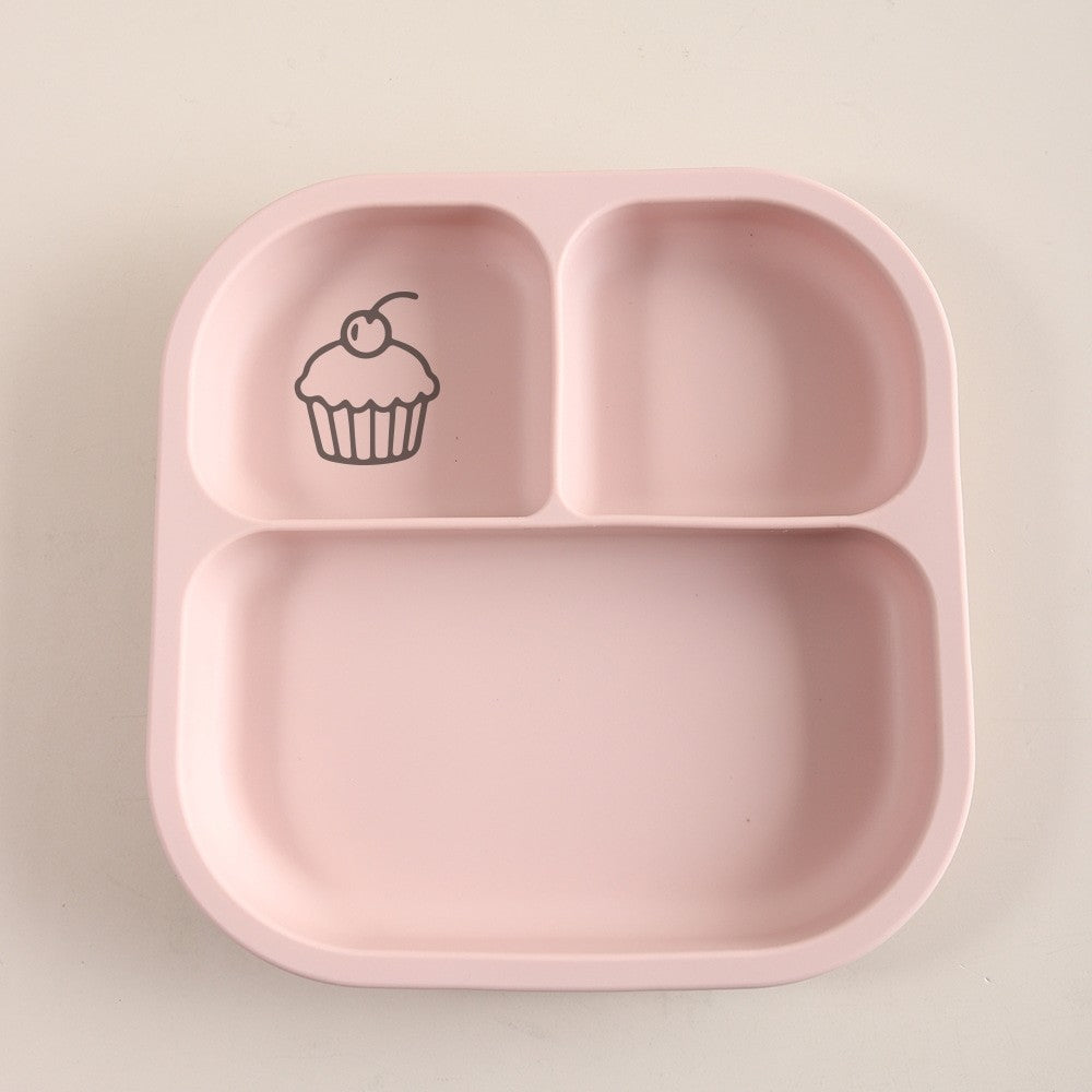 Spill-Proof 3-Section Suction Plate | Custom Name & Fun Cartoon Designs for Toddlers baby silicone square plate