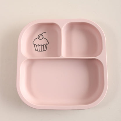 Spill-Proof 3-Section Suction Plate | Custom Name & Fun Cartoon Designs for Toddlers baby silicone square plate