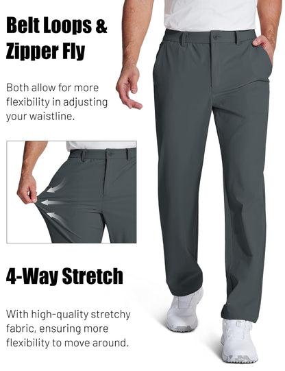TACVASEN Golf Pants Men Stretch Lightweight Quick Dry Work Pants Waterproof Flat Front Dress Pants with 5 Pockets 30"/32"/34";;VERDADEIRO;;"Dark Grey,40W-32L