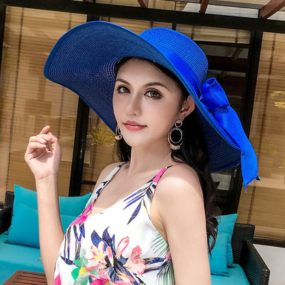 Summer Woman Hat Wide Brim Straw Hat For Women Holiday Beach Visor Fashion Panama Cap For Girl Sunscreen Sun Bucket Hat Foldable