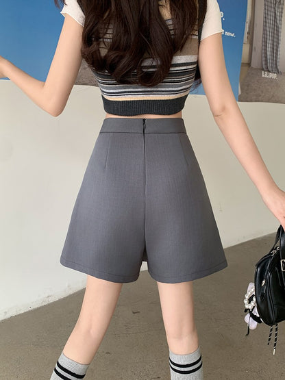 L-4XL Plus Size Skirt Women Spring Summer 2025 New Korean Fashion High Waist Pleated A Line Skirt Women Black Or Gray Mini Skirt